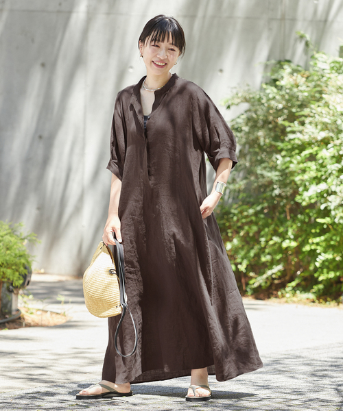 journal standard L'essage（ジャーナルスタンダードレサージュ）の「《追加3》フレンチリネンスキッパーワンピース（ワンピース・レディース・クリアブルー/ブラウン/ブラック・36/38）」の7枚目の写真