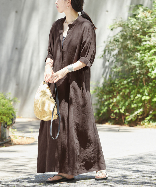 journal standard L'essage（ジャーナルスタンダードレサージュ）の「《追加3》フレンチリネンスキッパーワンピース（ワンピース・レディース・クリアブルー/ブラウン/ブラック・36/38）」の8枚目の写真