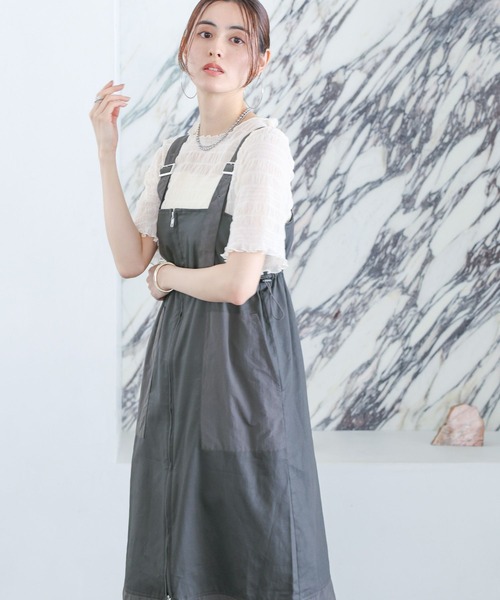 LEPSIM(レプシィム)の「異素材ZIPジャンスカ 121994(ジャンパースカート・レディース・カーキ/ブラック/チャコールグレー・FREE)」の13枚目の写真