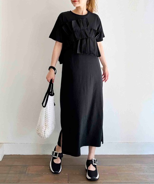 PICCIN(ピッチン)の「【WEB限定】フロントプリーツコットンワンピース(ワンピース・レディース・ブラック/グレー・M/L)」の3枚目の写真