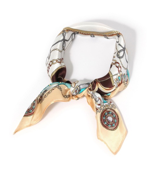 GLOBAL WORK（グローバルワーク）の「シルクプリントチビスカーフ/130520（バンダナ/スカーフ・レディース・ネイビー/ベージュ/ブルー/グリーン/イエロー/サックスブルー/ピンク/ホワイト/ブラック/ブルー系その他4/ベージュ系その他3/ブラック系その他/アイボリー/ブルー系その他/スカイブルー/レッド/ネイビー系8/ピンク系その他5/ブルー系その他6/ライトベージュ・ONE SIZE）」の6枚目の写真