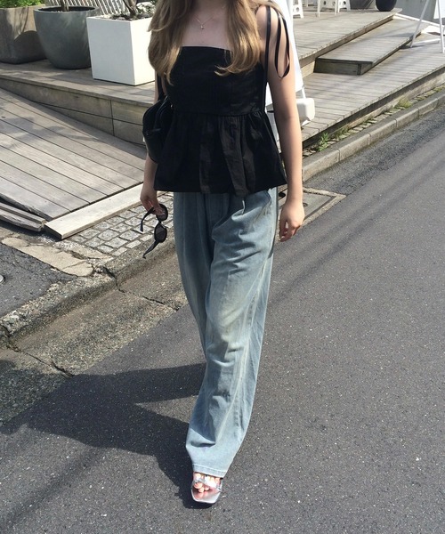 RiLi（リリ）の「デニムライクルーズワイドパンツ【RL】（デニムパンツ・レディース・ブルー・S-Long/M-Long/M/S）」の2枚目の写真