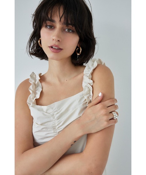 ALEXIA STAM(アリシアスタン)の「Frill Shoulder Jumpsuit /フリルショルダージャンプスーツ(つなぎ/オールインワン・レディース・チャコールグレー/アイボリー・M/S)」の17枚目の写真