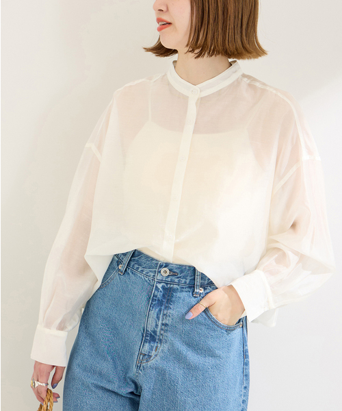 B.C STOCK(ベーセーストック)の「オーガンディクロップシャツ(シャツ/ブラウス・レディース・ホワイト/ブルー系その他/ブラック・FREE)」の2枚目の写真