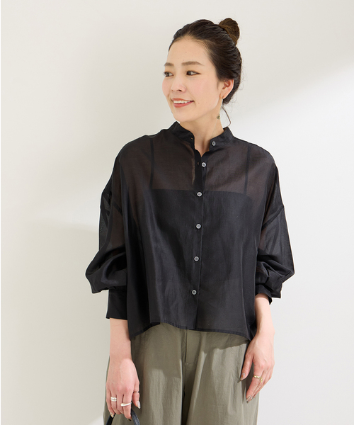 B.C STOCK(ベーセーストック)の「オーガンディクロップシャツ(シャツ/ブラウス・レディース・ホワイト/ブルー系その他/ブラック・FREE)」の8枚目の写真