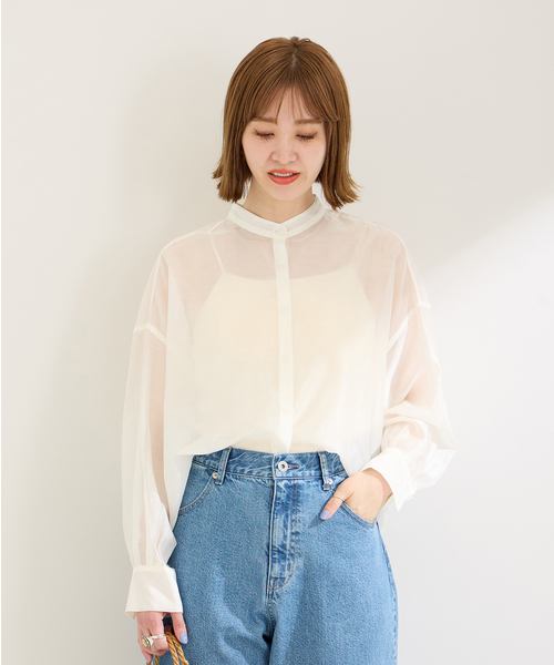 B.C STOCK(ベーセーストック)の「オーガンディクロップシャツ(シャツ/ブラウス・レディース・ホワイト/ブルー系その他/ブラック・FREE)」の15枚目の写真