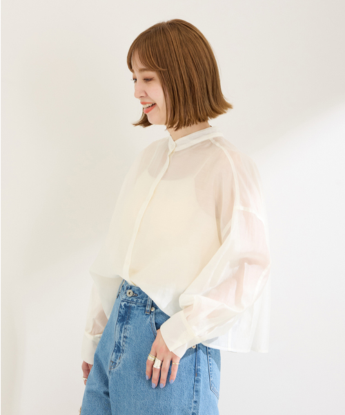 B.C STOCK(ベーセーストック)の「オーガンディクロップシャツ(シャツ/ブラウス・レディース・ホワイト/ブルー系その他/ブラック・FREE)」の16枚目の写真