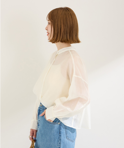B.C STOCK(ベーセーストック)の「オーガンディクロップシャツ(シャツ/ブラウス・レディース・ホワイト/ブルー系その他/ブラック・FREE)」の17枚目の写真