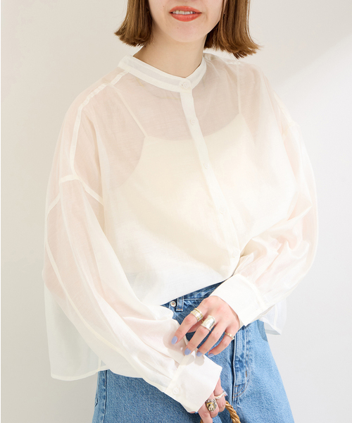 B.C STOCK(ベーセーストック)の「オーガンディクロップシャツ(シャツ/ブラウス・レディース・ホワイト/ブルー系その他/ブラック・FREE)」の19枚目の写真