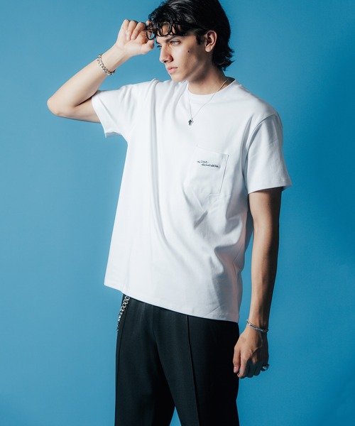 【セール】SCRIPT LOGO EMBROIDERY POCKET SHORT SLEEVE T SHIRT / ポケット 筆記体 刺繍 半袖 Tシャツ（Tシャツ/カットソー）｜CRIMIE（クライミー）