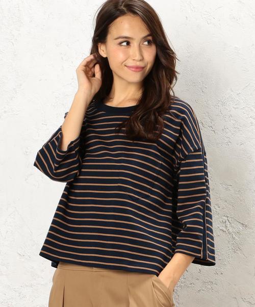 green label relaxing（グリーンレーベルリラクシング）の「CF BIG ポケット 7SL プルオーバー カットソー ◆（Tシャツ/カットソー・レディース・オフホワイト/ブラウン/ダークグリーン/ネイビー・フリー）」の4枚目の写真