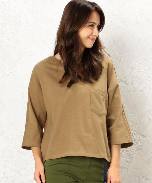 green label relaxing（グリーンレーベルリラクシング）の「CF BIG ポケット 7SL プルオーバー カットソー ◆（Tシャツ/カットソー・レディース・オフホワイト/ブラウン/ダークグリーン/ネイビー・フリー）」の2枚目の写真