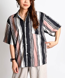 MARAI | ランダムストライプ柄 半袖シャツ オーバーサイズシャツ(シャツ/ブラウス)