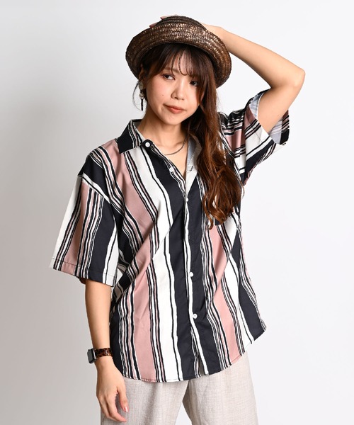 MARAI(マーライ)の「ランダムストライプ柄 半袖シャツ オーバーサイズシャツ(シャツ/ブラウス・レディース・オレンジ/ピンク/ブルー・MEDIUM/X-LARGE)」の13枚目の写真