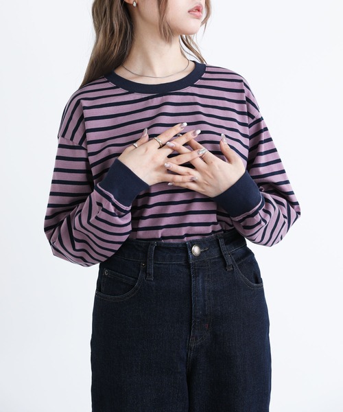 n'OrLABEL（ノアールレーベル）の「『配色ボーダーロンT』（Tシャツ/カットソー・レディース・ブラック/ラベンダー/ベージュ・2/1）」の3枚目の写真