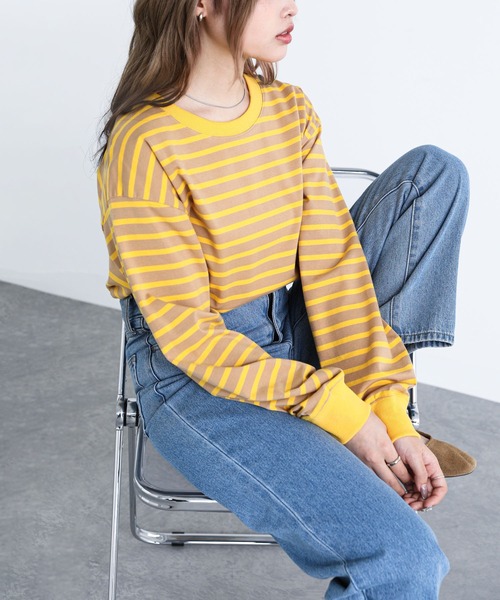 n'OrLABEL（ノアールレーベル）の「『配色ボーダーロンT』（Tシャツ/カットソー・レディース・ブラック/ラベンダー/ベージュ・2/1）」の2枚目の写真