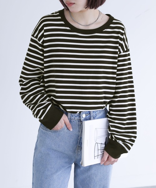 n'OrLABEL（ノアールレーベル）の「『配色ボーダーロンT』（Tシャツ/カットソー・レディース・ブラック/ラベンダー/ベージュ・2/1）」の8枚目の写真