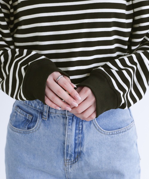 n'OrLABEL（ノアールレーベル）の「『配色ボーダーロンT』（Tシャツ/カットソー・レディース・ブラック/ラベンダー/ベージュ・2/1）」の13枚目の写真