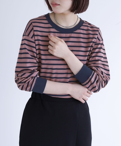 n'OrLABEL（ノアールレーベル）の「『配色ボーダーロンT』（Tシャツ/カットソー・レディース・ブラック/ラベンダー/ベージュ・2/1）」の6枚目の写真