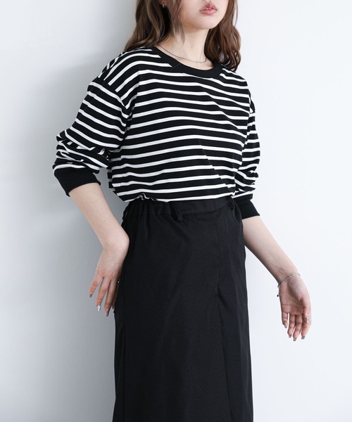 n'OrLABEL（ノアールレーベル）の「『配色ボーダーロンT』（Tシャツ/カットソー・レディース・ブラック/ラベンダー/ベージュ・2/1）」の16枚目の写真