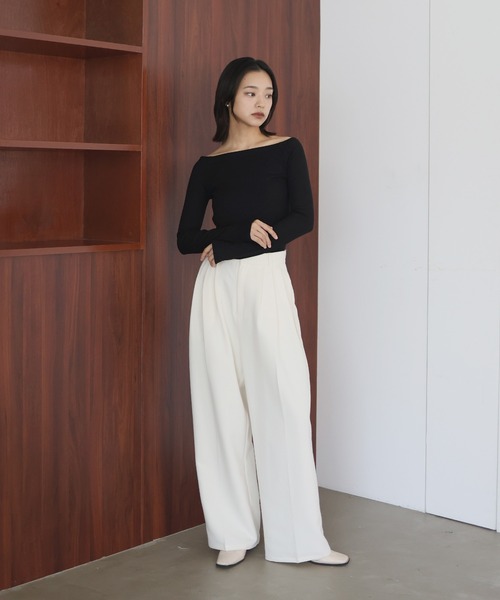 hellam（へラム）の「ラメ入りオフショルリブトップス（Tシャツ/カットソー・レディース・アイボリー/ブラック/杢グレー/ブルー/カーキ・FREE）」の14枚目の写真