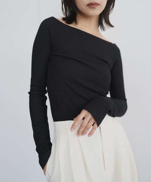 hellam（へラム）の「ラメ入りオフショルリブトップス（Tシャツ/カットソー・レディース・アイボリー/ブラック/杢グレー/ブルー/カーキ・FREE）」の10枚目の写真