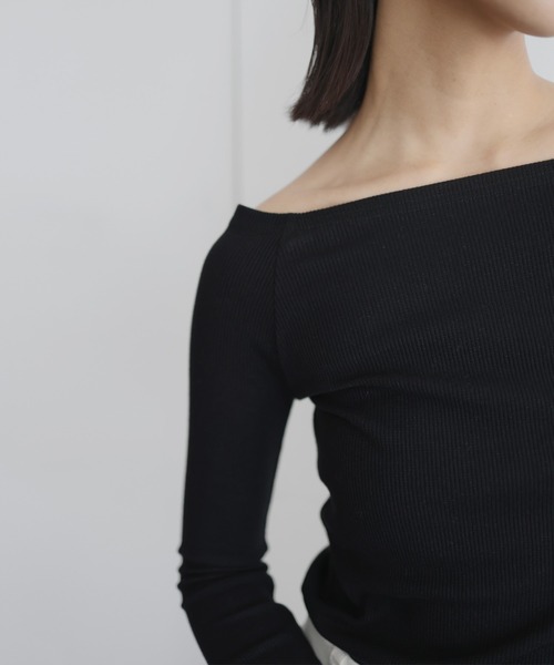 hellam（へラム）の「ラメ入りオフショルリブトップス（Tシャツ/カットソー・レディース・アイボリー/ブラック/杢グレー/ブルー/カーキ・FREE）」の9枚目の写真