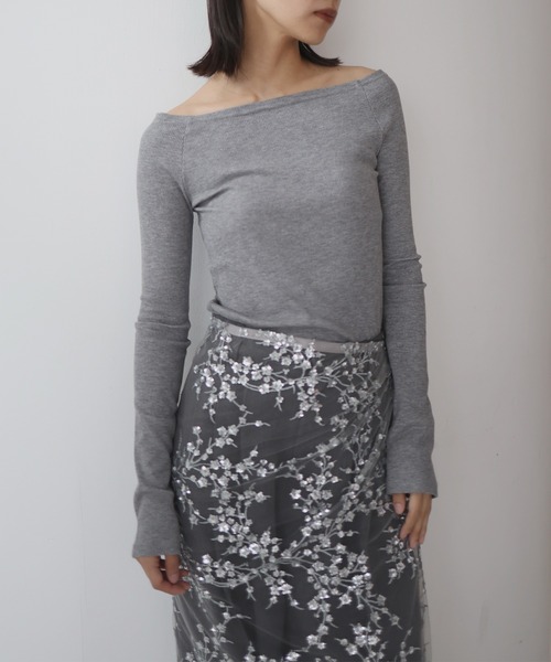hellam（へラム）の「ラメ入りオフショルリブトップス（Tシャツ/カットソー・レディース・アイボリー/ブラック/杢グレー/ブルー/カーキ・FREE）」の7枚目の写真