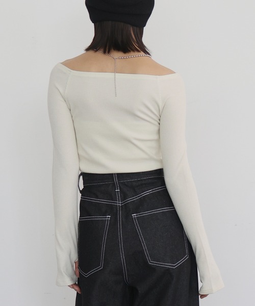 hellam（へラム）の「ラメ入りオフショルリブトップス（Tシャツ/カットソー・レディース・アイボリー/ブラック/杢グレー/ブルー/カーキ・FREE）」の20枚目の写真