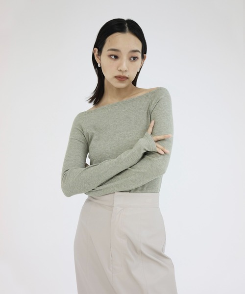 セール】ラメ入りオフショルリブトップス（Tシャツ/カットソー