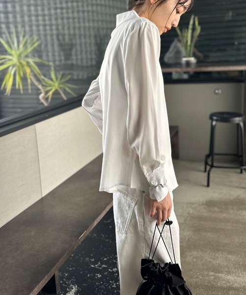 トッズ TODS オーバーサイズ オープンカラー シャツ ギャザー ブラウス 長袖 カットソー トップス L 白 ホワイト ur261 【中古】 aquagarage ギャザーブラウス トップス シャツ レディース 春 秋