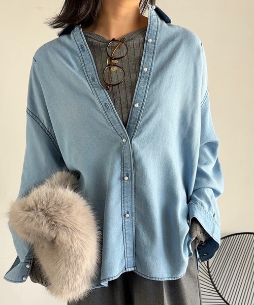 Emma Taylor（エマテイラー）の「シアーリブクルーネックニットプルオーバー（ニット/セーター・レディース・ブラック/グレー・FREE）」の3枚目の写真