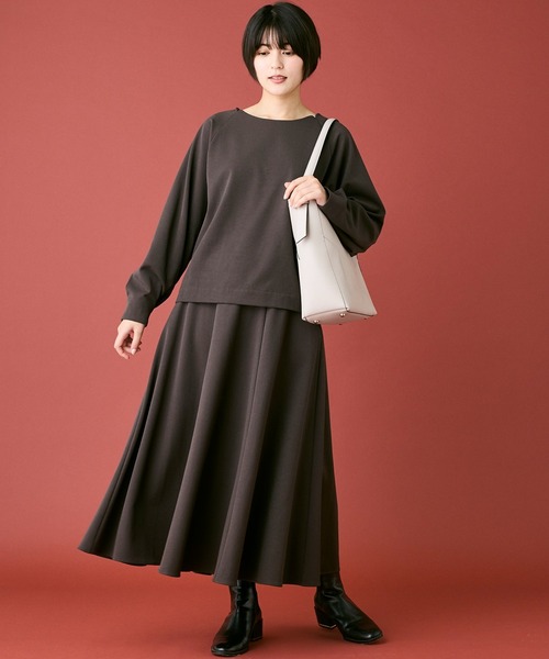 INED CLARO（イネドクラロ）の「ポリエステルスパンフレアスカート【セットアップ対応】（スカート・レディース・オレンジ/チャコールグレー・フリー）」の3枚目の写真