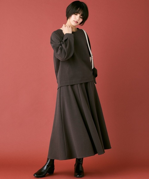 INED CLARO（イネドクラロ）の「ポリエステルスパンフレアスカート【セットアップ対応】（スカート・レディース・オレンジ/チャコールグレー・フリー）」の6枚目の写真