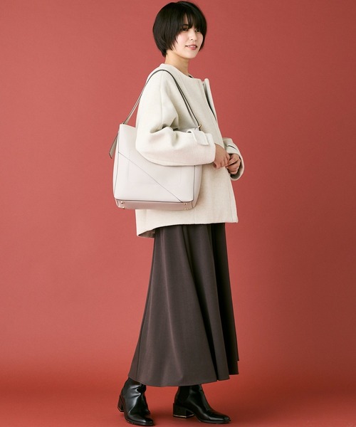 INED CLARO（イネドクラロ）の「ポリエステルスパンフレアスカート【セットアップ対応】（スカート・レディース・オレンジ/チャコールグレー・フリー）」の8枚目の写真