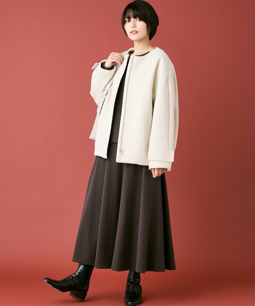 INED CLARO（イネドクラロ）の「ポリエステルスパンフレアスカート【セットアップ対応】（スカート・レディース・オレンジ/チャコールグレー・フリー）」の9枚目の写真