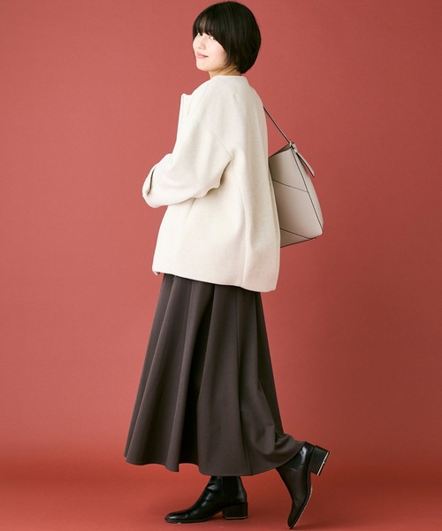 INED CLARO（イネドクラロ）の「ポリエステルスパンフレアスカート【セットアップ対応】（スカート・レディース・オレンジ/チャコールグレー・フリー）」の10枚目の写真