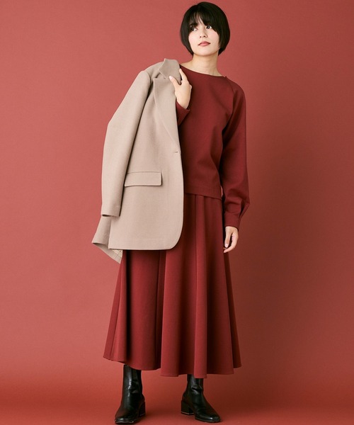 INED CLARO（イネドクラロ）の「ポリエステルスパンフレアスカート【セットアップ対応】（スカート・レディース・オレンジ/チャコールグレー・フリー）」の15枚目の写真