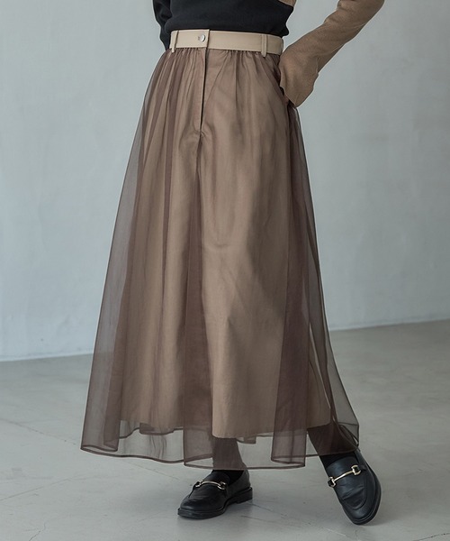 Stylevoice for xxx（スタイルヴォイスフォー）の「シアードッキンングフレアスカート（スカート・レディース・ホワイト/ブラウン/グレー・FREE）」の3枚目の写真