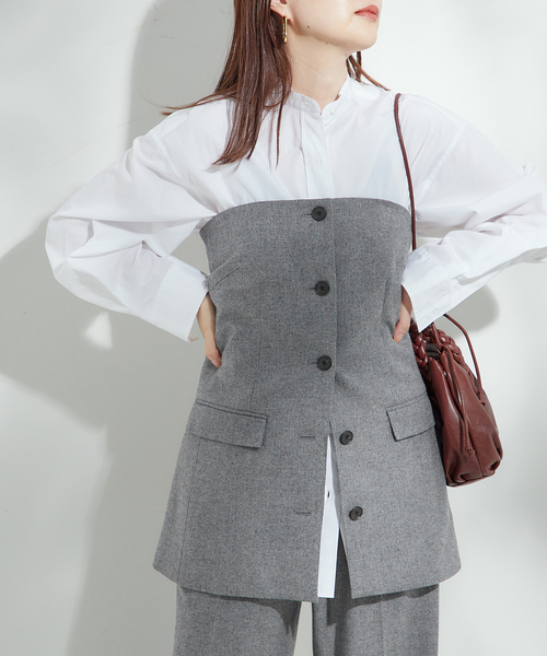 journal standard L'essage(ジャーナルスタンダードレサージュ)の「チェック/ヘリンボンビスチェ2(シャツ/ブラウス・レディース・ブラック系その他/グレー・FREE)」の1枚目の写真