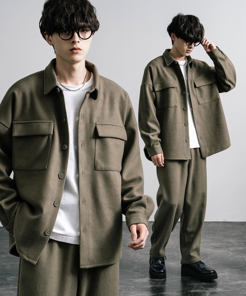 Rocky Monroe（ロッキーモンロー）の「【セットアップ】フェイクウール CPOジャケット＆ワイドパンツ（セットアップ・メンズ・ブラック/グレイッシュベージュ/ブラウン/チャコール/ネイビー・M/L/XL）」の5枚目の写真