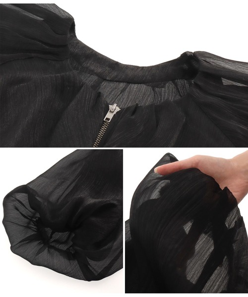 Settimissimo（セッティミッシモ）の「シアーシャイニーボリュームスリーブボレロ（ノーカラージャケット・レディース・シルバー/ブラック・FREE）」の19枚目の写真