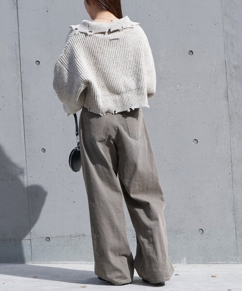 RAY CASSIN(レイカズン)の「WEB限定/ネップダブルジップニット(ニット/セーター・レディース・レッド/グレー/アイボリー・FREE)」の10枚目の写真