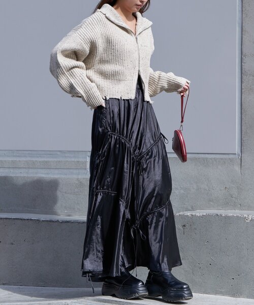 RAY CASSIN(レイカズン)の「WEB限定/ネップダブルジップニット(ニット/セーター・レディース・レッド/グレー/アイボリー・FREE)」の11枚目の写真