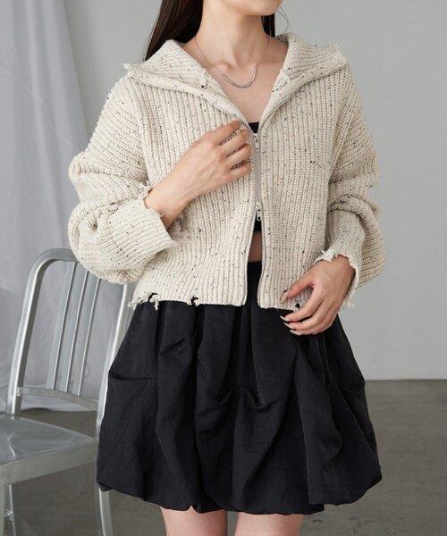 RAY CASSIN(レイカズン)の「WEB限定/ネップダブルジップニット(ニット/セーター・レディース・レッド/グレー/アイボリー・FREE)」の21枚目の写真