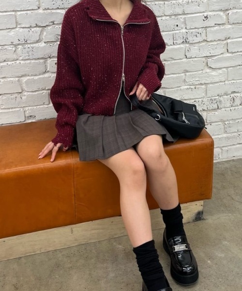 RAY CASSIN(レイカズン)の「WEB限定/ネップダブルジップニット(ニット/セーター・レディース・レッド/グレー/アイボリー・FREE)」の22枚目の写真