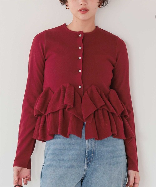 titivate（ティティベイト）の「フリルヘムニットカーディガン【カーディガン/ボレロランキング1位獲得実績あり】（カーディガン/ボレロ・レディース・グレー/ネイビー/イエロー/チャコール/アイボリー/ブラック/ライトピンク/レッド/ブラウン・S/M/L/XL）」の9枚目の写真