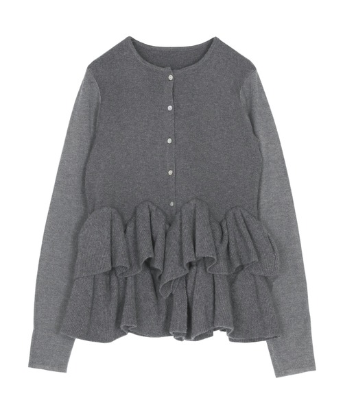 ユキエモン]フリル付き黒ニットカーディガン ユキエモン]フリル付き黒