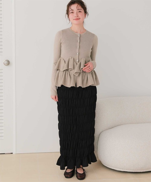 titivate（ティティベイト）の「フリルヘムニットカーディガン（カーディガン/ボレロ・レディース・グレー/ネイビー/イエロー/チャコール/アイボリー/ブラック/ライトピンク/レッド/ブラウン/グレイッシュベージュ/ライトグリーン・S/M/L/XL）」の12枚目の写真