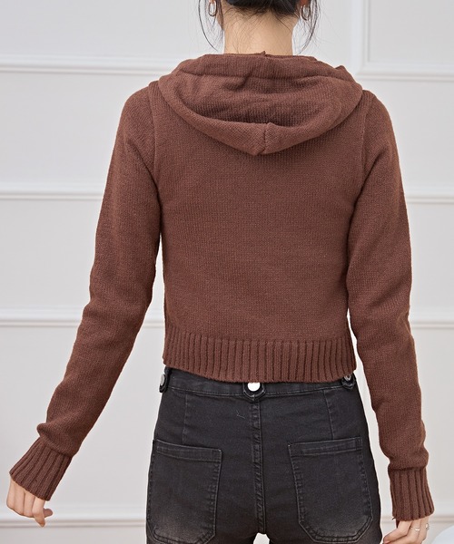 セール】配色 ロゴ コンパクト ジップアップ ニット